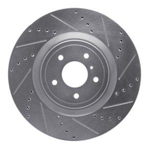 Infiniti QX70 Brake Rotor (1) - Front Right - R1 Concepts - Drilled & Slotted - Silver - `08-`25